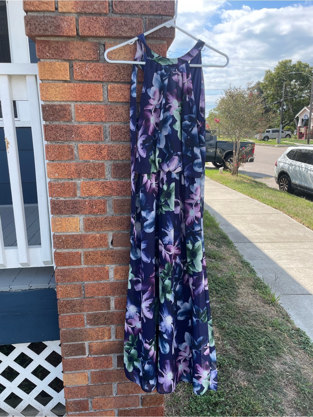 Kay Unger New York Floral Halter Maxi Dress Size 0 XS V-Back